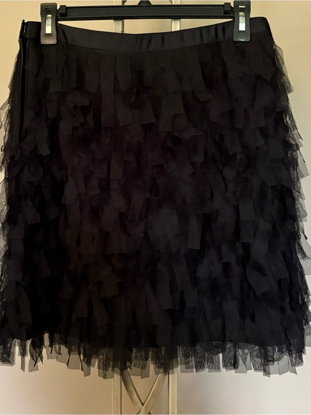 LOFT Black Ruffle Tulle Tiered Mini Skirt Fully Lined Bouncy Movement Size 4 - Picture 2 of 5